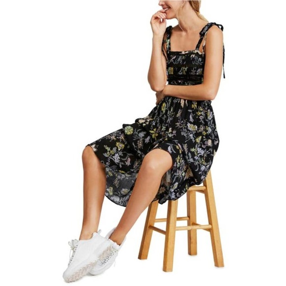 Free People Isla Floral Print Midi Sundress Black - Picture 1 of 12
